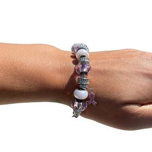 Pink Stone Beaded Breast Cancer Awareness detailed Bracelet